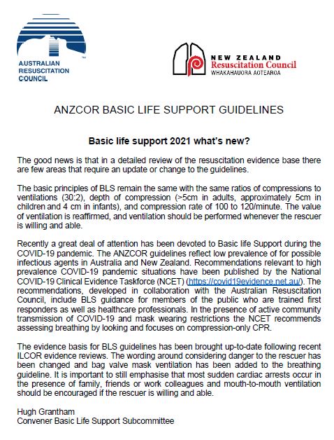 ANZCOR Basic Life Support Guideline – Royal Saving Society Queensland